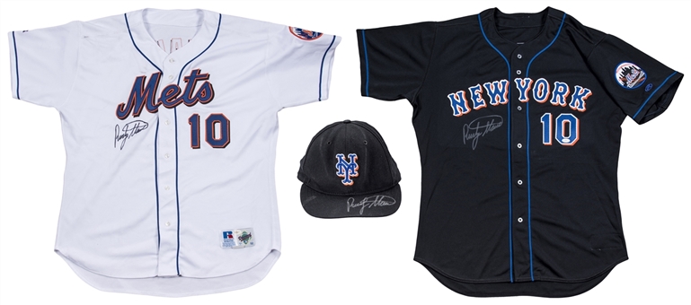 Lot of (3) Rusty Staub Signed New York Mets Home & Road Jersey With Cap (JSA)